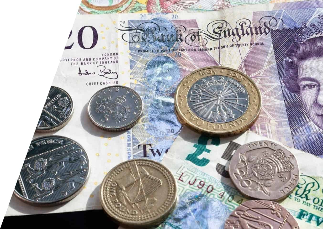 Close-up of banknotes and coins
