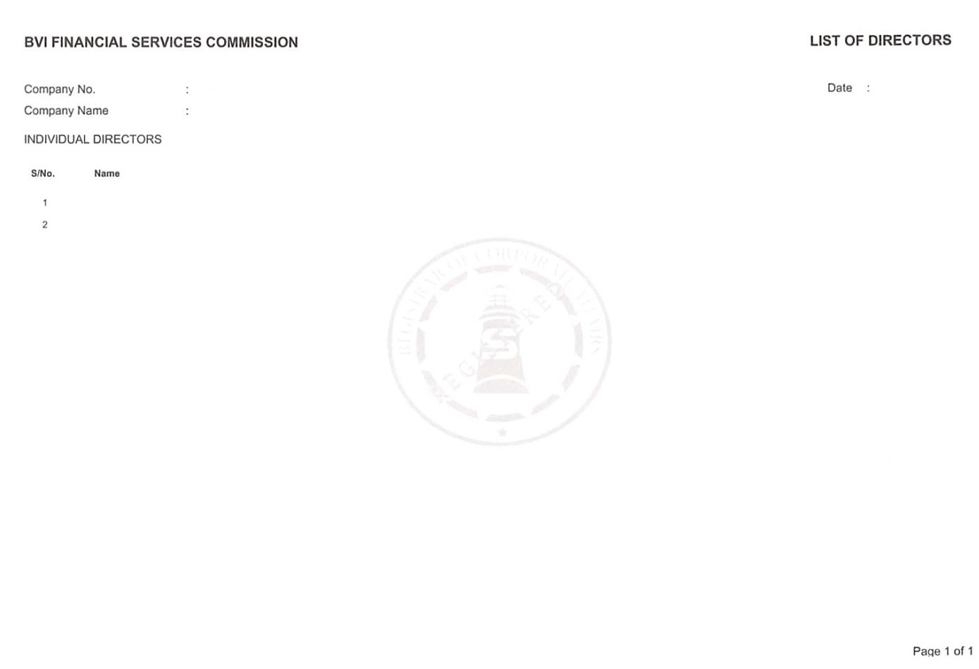 A template of the List of Directors in BVI accessible on request